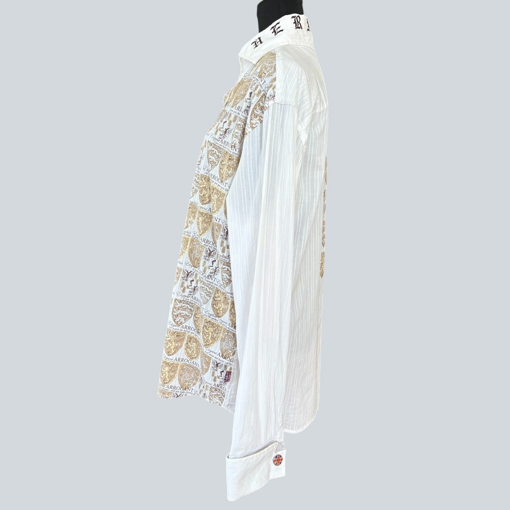 English Laundry Christopher Wicks Cream Embroidered Shirt Large - Picture 5 of 14